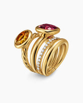 DY Mercer® Color Two Stone Cocktail Ring in 18K Yellow Gold with Madeira Citrine, Pink Tourmaline and Diamonds, 17.7mm